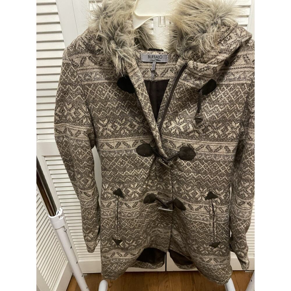 Womens Coat Sz Small Buffalo Brown Toggle Jacket Aztec Yellowstone Native Fur